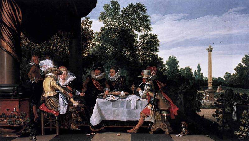  Merry company banqueting on a terrace